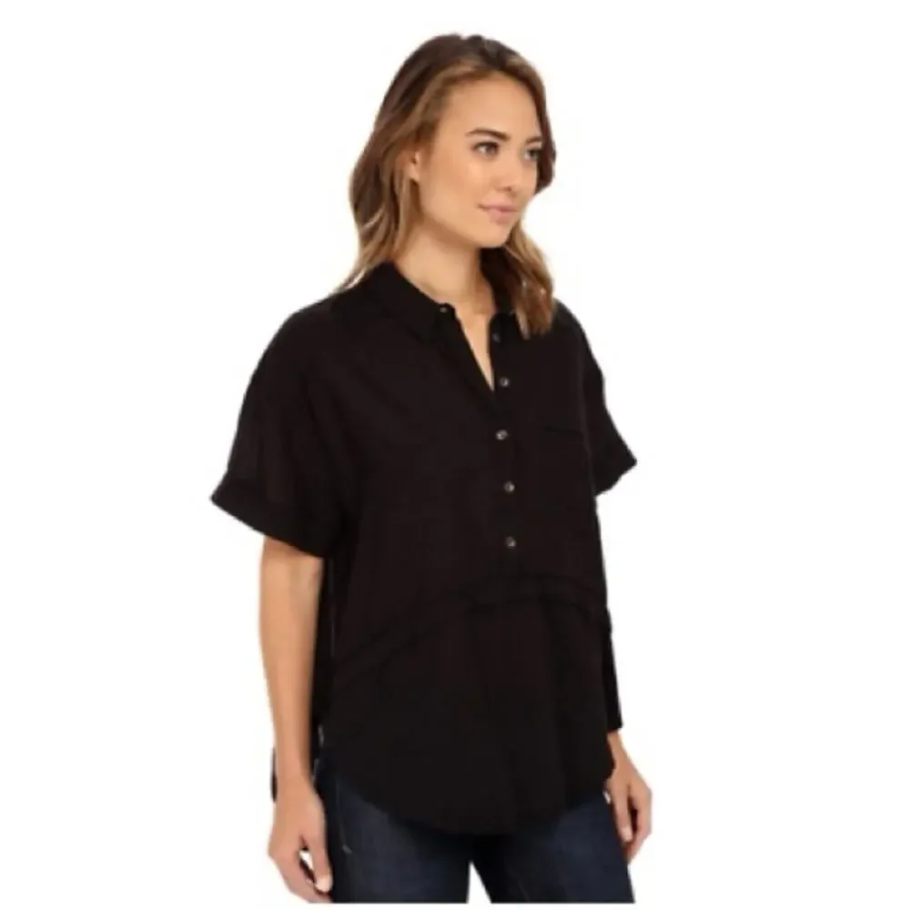 Free People Weekend Escape Black Blouse Size S